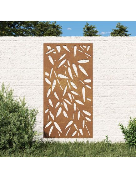 Decor de perete 105x55 cm design frunze bambus oțel corten