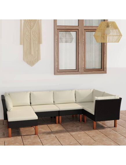 Set mobilier de grădină cu perne, 6 piese, negru, poliratan