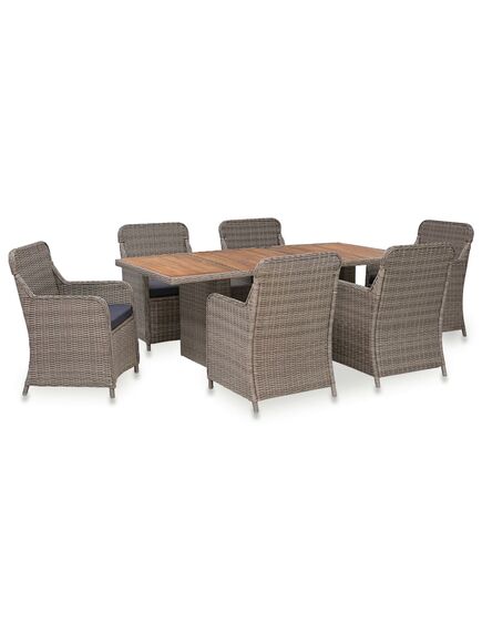 Set mobilier de exterior cu perne, 7 piese, maro, poliratan