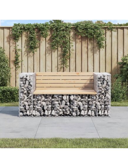 Bancă de grădină, design gabion, 143x71x65,5cm, lemn masiv pin