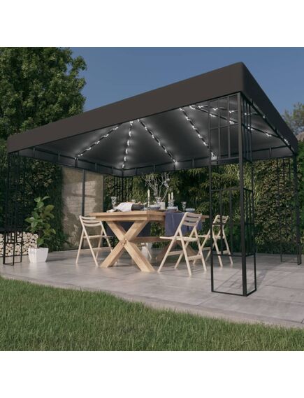 Pavilion cu șir de lumini led, antracit, 3x4 m