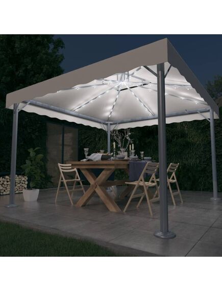 Pavilion cu șiruri de lumini led, crem, 300x300 cm, aluminiu