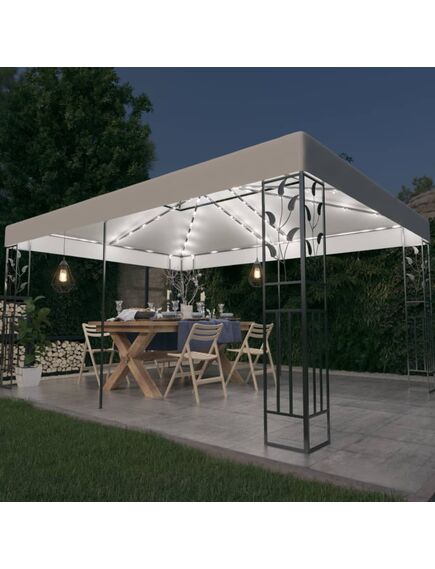 Pavilion cu acoperiș dublu & șiruri de lumini led, alb, 3x4 m