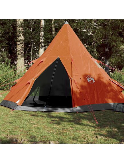 Cort camping 4 persoane gri/portocaliu 367x367x259cm tafta 185t