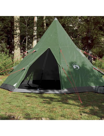 Cort de camping 4 persoane, verde, 367x367x259 cm, tafta 185t