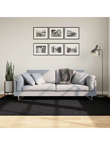 Covor pufos "pamplona" cu fire înalte, negru modern, 160x230 cm