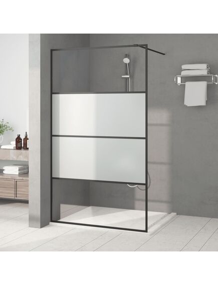 Perete cabină duș walk-in negru 115x195 cm sticlă esg semi-mată