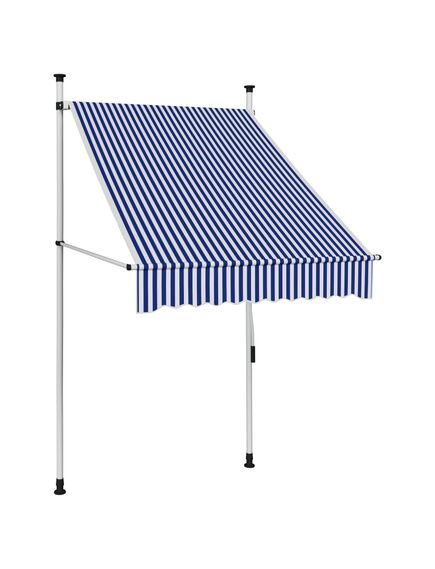 Copertină retractabilă manual, dungi albastru și alb, 100 cm