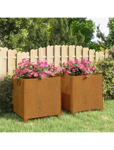 Jardiniere cu picioare 2 buc. ruginiu 42x40x43 cm oțel corten