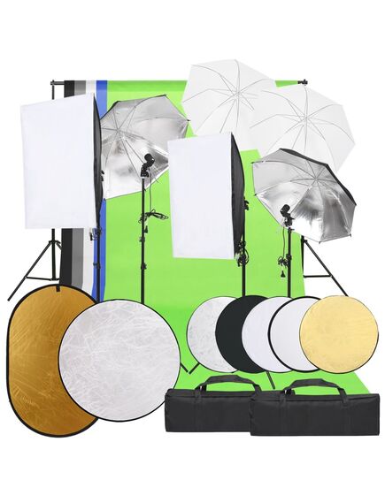 Kit studio foto cu set de lumini, fundal și reflector