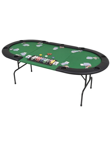 Masă de poker pliabilă în 3, pentru 9 jucători, oval, verde