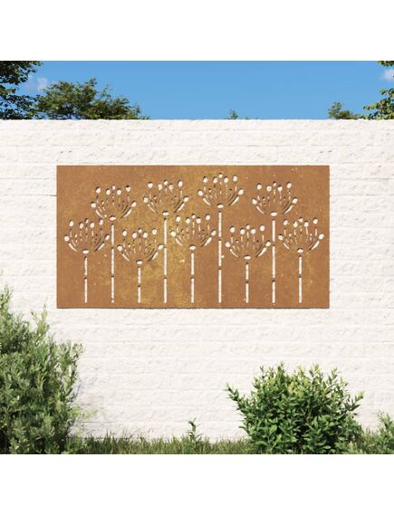 Decorație perete de grădină 105x55 cm design flori oțel corten