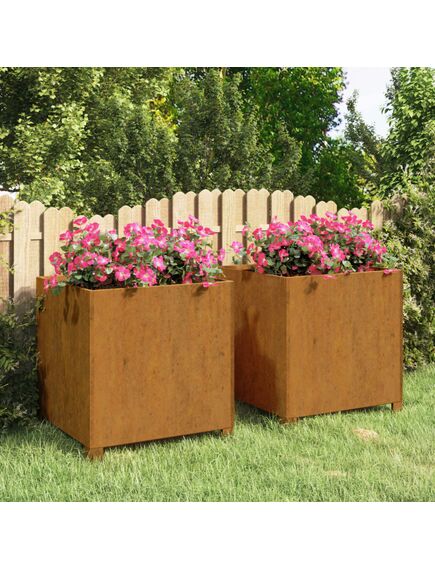 Jardiniere cu picioare 2 buc. ruginiu 49x47x50 cm oțel corten