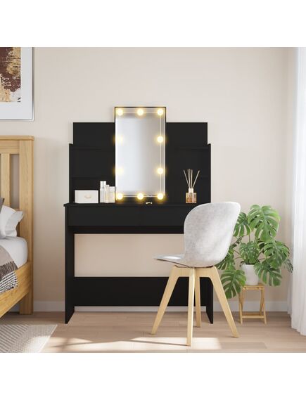 Masă de toaletă cu led-uri, negru, 96x40x142 cm