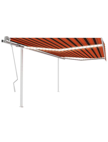 Copertină retractabilă manual cu led, portocaliu și maro, 4x3 m