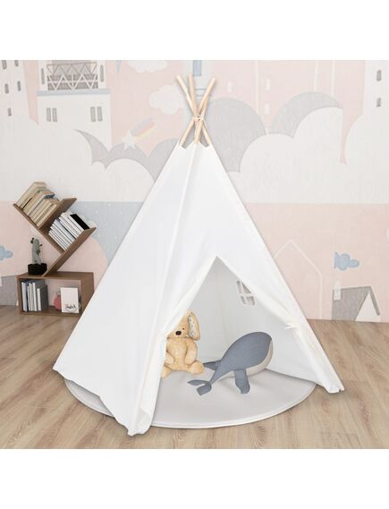 Cort de copii teepee cu geantă piersică, alb, 120x120x150 cm,