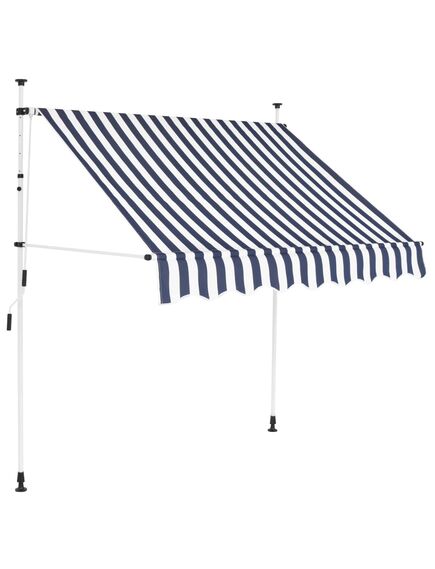 Copertină retractabilă manual, dungi albastru și alb, 200 cm