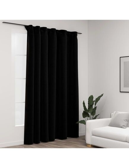 Draperii opace, aspect de in, negru, 290 x 245 cm, cu cârlige