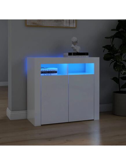 Servantă cu lumini led, alb extralucios, 80x35x75 cm