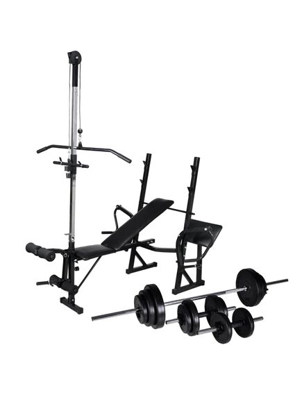 Bancă fitness cu rastel greutăți, set haltere/gantere, 30,5kg