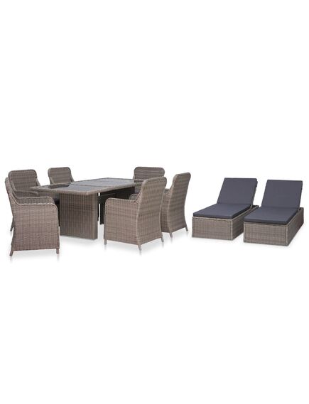 Set mobilier de exterior, 9 piese, maro, poliratan