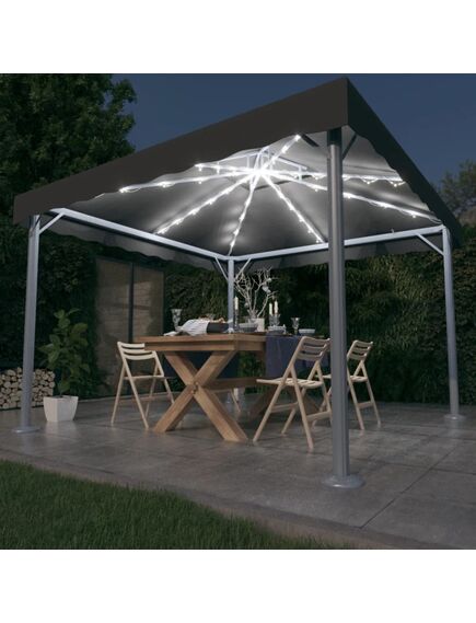 Pavilion cu șiruri de lumini led, antracit, 300x300cm aluminiu