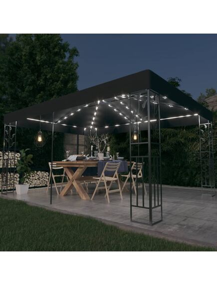 Pavilion cu acoperiș dublu&șiruri de lumini led,antracit, 3x4 m