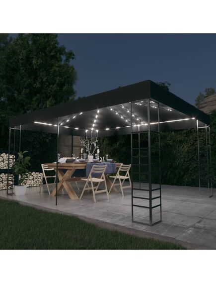 Pavilion cu șir de lumini led, antracit, 3x4 m