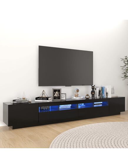 Comodă tv cu lumini led, negru, 260x35x40 cm