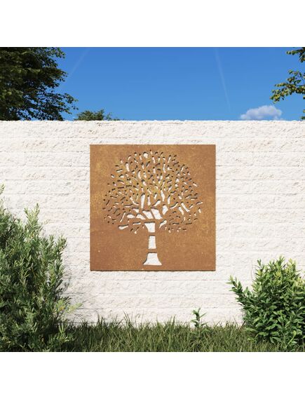 Decor perete de grădină 55x55 cm design copac oțel corten