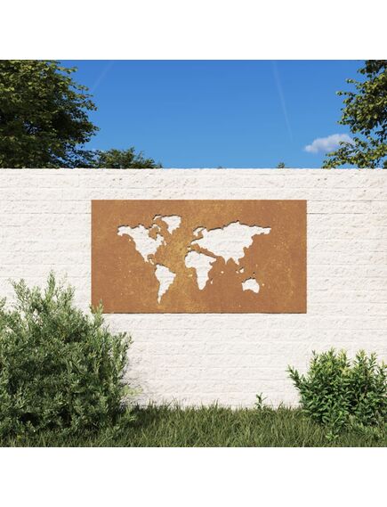 Decor perete grădină 105x55 cm design harta lumii oțel corten