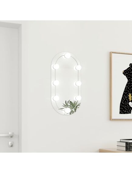 Oglindă cu lumini led, 60x30 cm, sticlă, oval