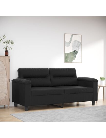 Canapea cu 2 locuri, negru, 140 cm, piele ecologică