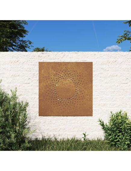 Decor perete de grădină 55x55 cm design soare oțel corten