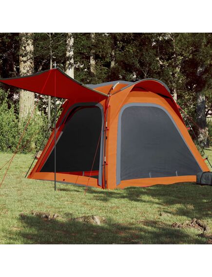 Cort camping 4 persoane gri/portocaliu 240x221x160cm tafta 185t