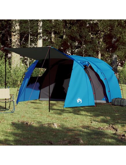 Cort de camping 4 persoane albastru, 420x260x153 cm, tafta 185t