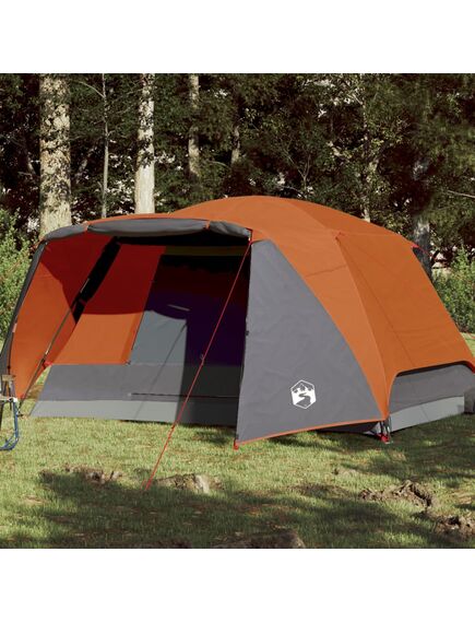 Cort camping 6 persoane gri/portocaliu 412x370x190cm tafta 190t