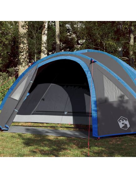 Cort de camping 4 persoane albastru, 300x250x132 cm, tafta 185t