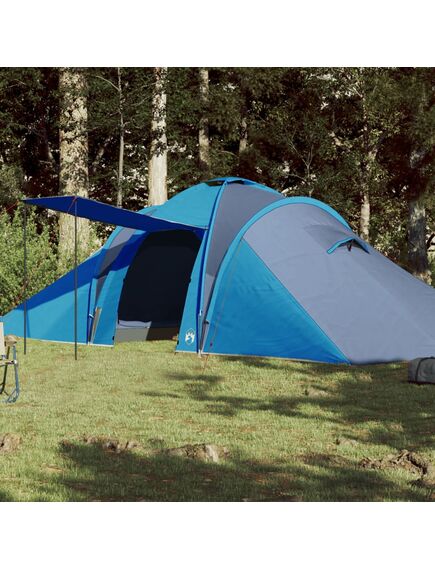 Cort de camping 6 persoane albastru, 576x238x193 cm, tafta 185t