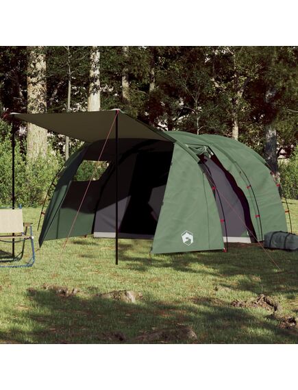 Cort de camping 4 persoane, verde, 420x260x153 cm, tafta 185t