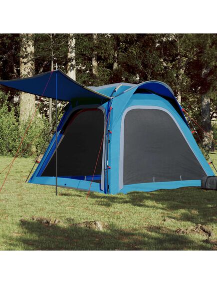 Cort de camping 4 persoane albastru, 240x221x160 cm, tafta 185t