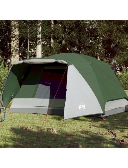 Cort de camping 6 persoane verde, 412x370x190 cm, tafta 190t