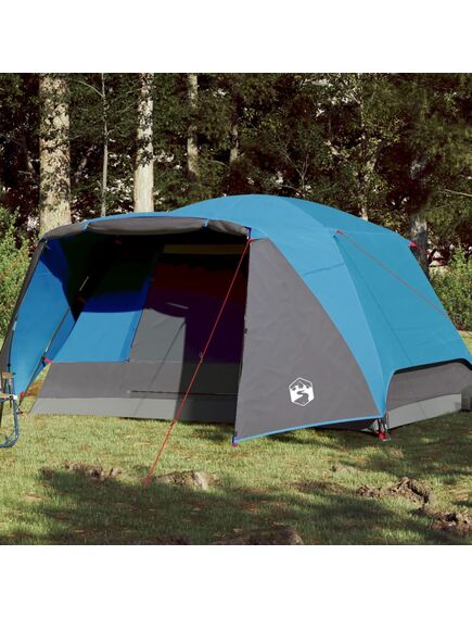 Cort de camping 6 persoane albastru, 412x370x190 cm, tafta 190t