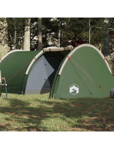 Cort de camping 4 persoane, verde, 405x170x106 cm, tafta 185t