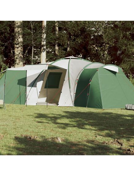 Cort de camping 12 persoane, verde, 840x720x200 cm, tafta 185t