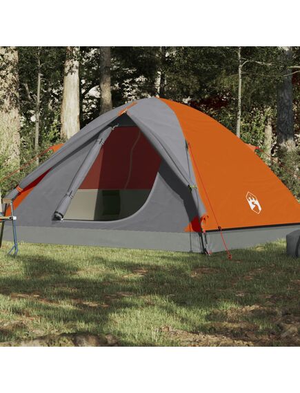 Cort camping 6 persoane gri/portocaliu 348x340x190cm tafta 190t