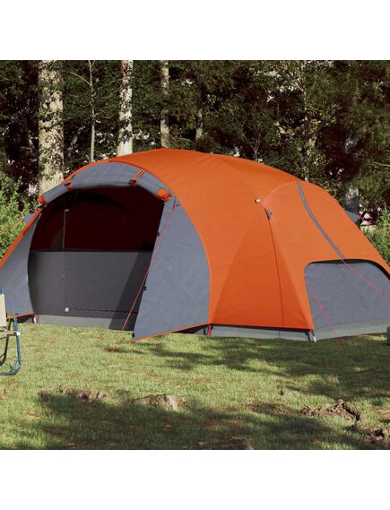 Cort camping 8 persoane gri/portocaliu 360x430x195cm tafta 190t