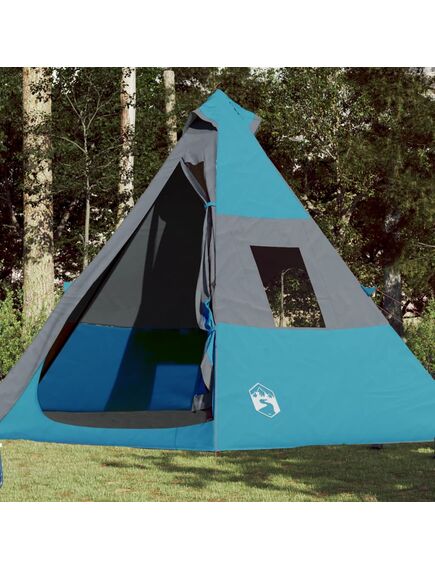 Cort de camping 7 persoane, albastru, 350x350x280cm, tafta 185t