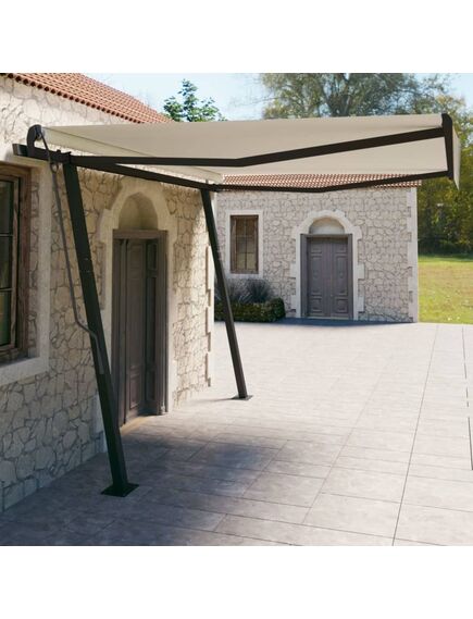 Copertină retractabilă automat, cu stâlpi, crem, 4x3 m