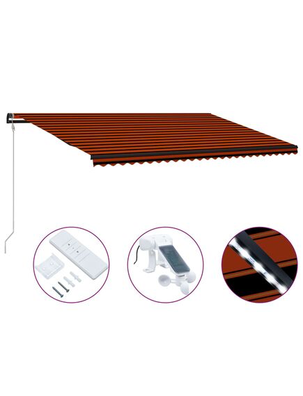 Copertină retractabilă senzor vânt & led oranj/maro, 600x300 cm